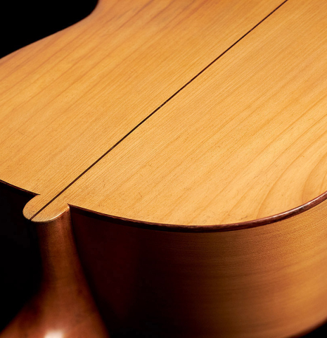 The back, sides and heel of a 1916 Viuda de Manuel Ramirez flamenco guitar made with spruce and cypress and pegs