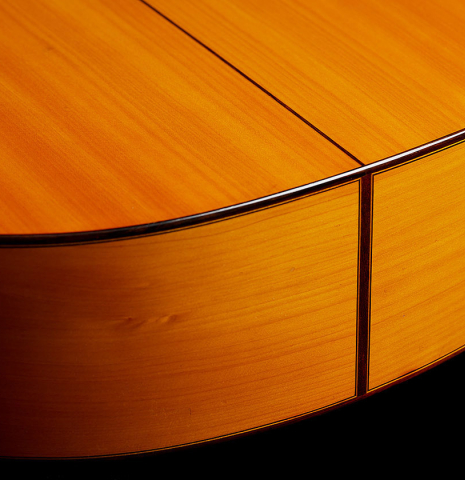 The back and sides at the foot of a 1970 Jose Ramirez "1aF AM" flamenco guitar made of cedar and cypress