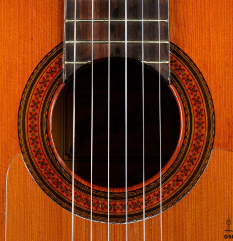 The rosette of a 1970 Jose Ramirez "1aF AM" flamenco guitar made of cedar and cypress