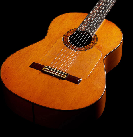 The soundboard of a 1970 Jose Ramirez "1aF AM" flamenco guitar made of cedar and cypress