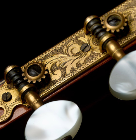 The Fustero tuning machines of a 1964 Jose Ramirez "1aF MM" flamenco guitar made of spruce and cypress
