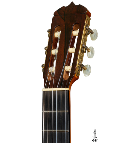 The headstock of a 1964 Jose Ramirez "1aF MM" flamenco guitar made of spruce and cypress