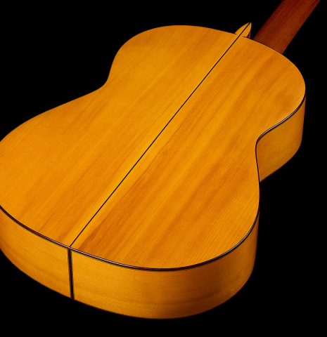 The back and sides of a 1964 Jose Ramirez "1aF MM" flamenco guitar made of spruce and cypress