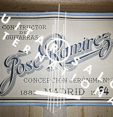 The label of a 1964 Jose Ramirez "1aF MM" flamenco guitar made of spruce and cypress