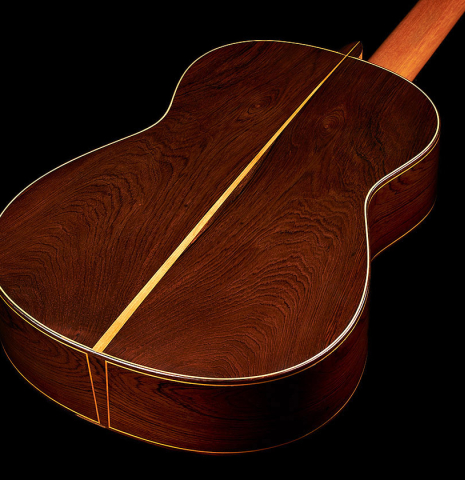 The back and sides of a 2003 Antonio Raya Pardo "Negra" flamenco guitar made of spruce and CSA rosewood