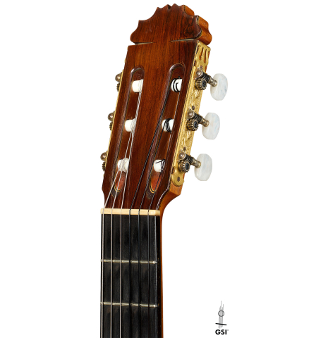 The headstock of a 1983 Manuel Reyes flamenco guitar (ex John Dearman) made of spruce and cypress