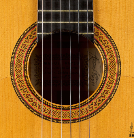 The rosette of a 1983 Manuel Reyes flamenco guitar (ex John Dearman) made of spruce and cypress