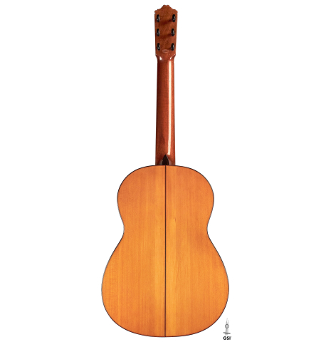 The back of a 1971 Miguel Rodriguez flamenco guitar made with cedar and cypress.