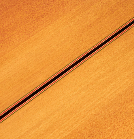 The back of a 1971 Miguel Rodriguez flamenco guitar made with cedar and cypress.
