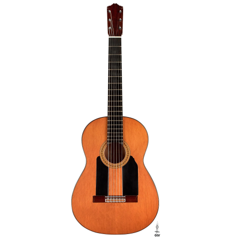 The front of a 1971 Miguel Rodriguez flamenco guitar made with cedar and cypress.