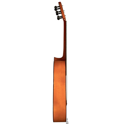The side of a 1971 Miguel Rodriguez flamenco guitar made with cedar and cypress.
