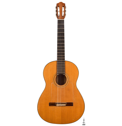 The front of a 1968 Miguel Rodriguez flamenco guitar made of cedar and cypress