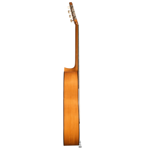 The side of a 1968 Miguel Rodriguez flamenco guitar made of cedar and cypress