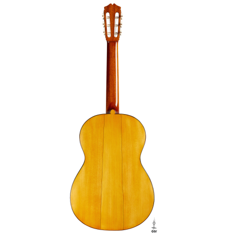 The back of a 2024 Rojas &amp; Sanzol flamenco guitar made of spruce and cypress