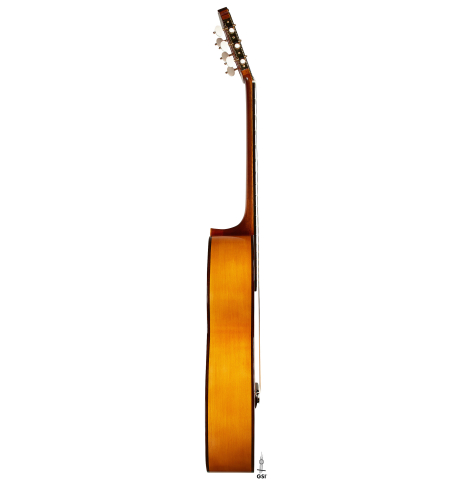 The side of a 2024 Rojas &amp; Sanzol flamenco guitar made of spruce and cypress