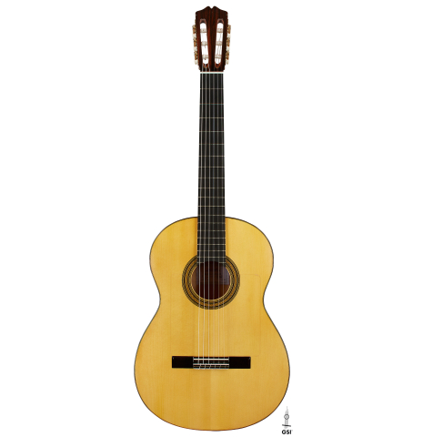 The front of a 2025 Rojas &amp; Sanzol flamenco blanca guitar made of spruce and cypress