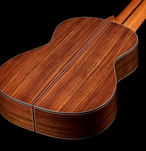 The back and sides of a 2025 Rojas &amp; Sanzol "10-string" classical guitar made of cedar and Indian rosewood