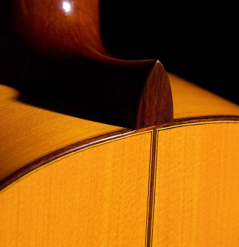 The heel of a 2005 German Vazquez Rubio &quot;Almeria&quot; flamenco guitar made with spruce and cypress.