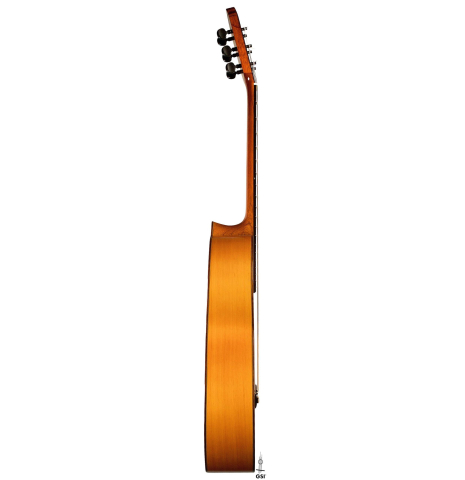 The side of a 2005 German Vazquez Rubio &quot;Almeria&quot; flamenco guitar made with spruce and cypress.