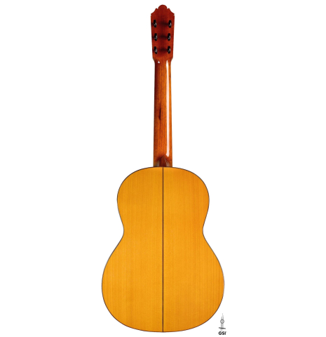 The back of a 2005 German Vazquez Rubio &quot;Almeria&quot; flamenco guitar made with spruce and cypress.