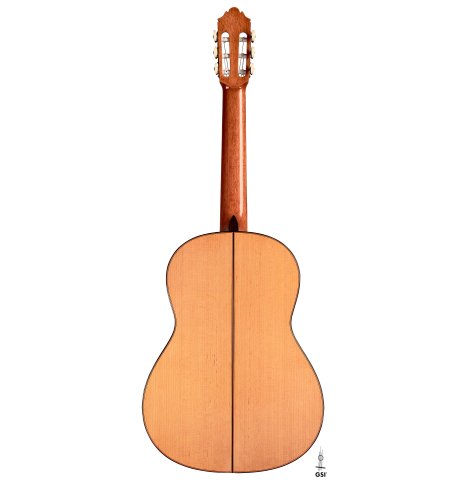 Back of a 2022 German Vazquez Rubio Concert Flamenco Blanca guitar