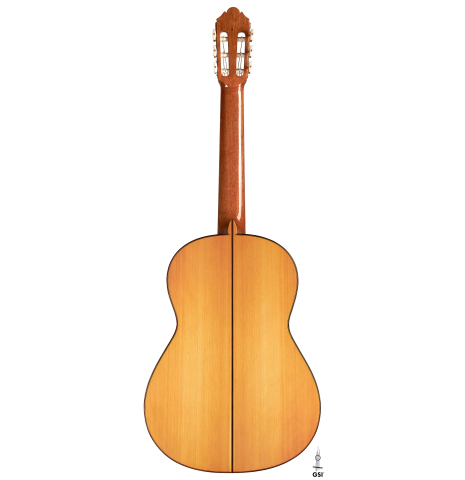 The back of a 1997 German Vazquez Rubio flamenco guitar made with spruce and cypress