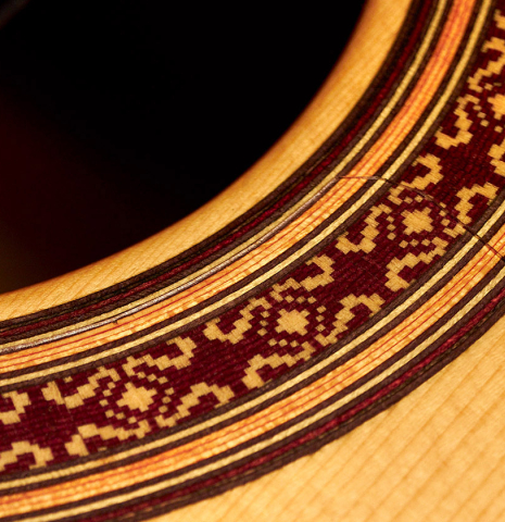 The rosette of a 2010 Tomatito &quot;La Chanca&quot; (AFP) flamenco guitar made of spruce and cocobolo
