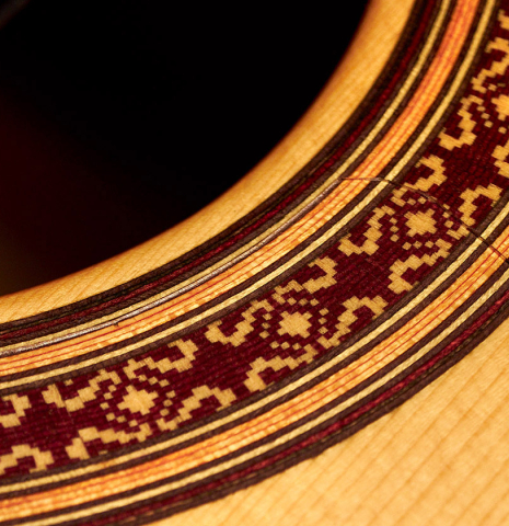 The rosette of a 2010 Tomatito "La Chanca" (AFP) flamenco guitar made of spruce and cocobolo