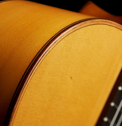 The soundboard and side of a 2009 Tomatito "La Chanca" flamenco guitar made of spruce and cypress