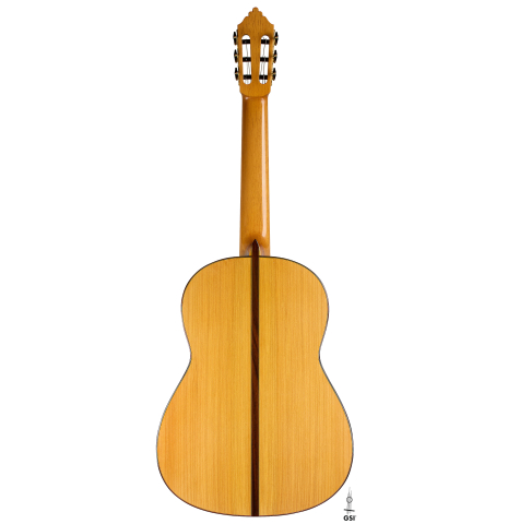 The back of a 2026 Emilio Díaz Valero "Blanca" flamenco guitar made of cedar and cypress
