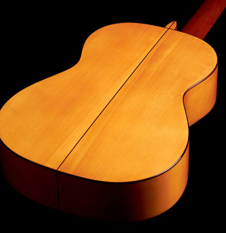 The back of a 1969 Manuel Velazquez "Flamenco Blanca" guitar made of spruce and cypress
