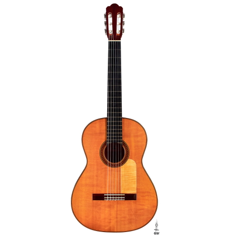 The front of a 1969 Manuel Velazquez "Flamenco Blanca" guitar made of spruce and cypress