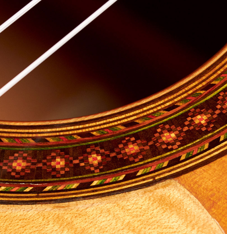 The rosette of a 1969 Manuel Velazquez "Flamenco Blanca" guitar made of spruce and cypress