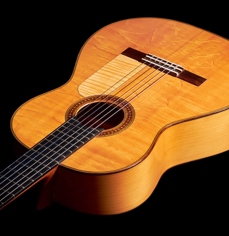 The soundboard and tap plate of a 1969 Manuel Velazquez "Flamenco Blanca" guitar made of spruce and cypress