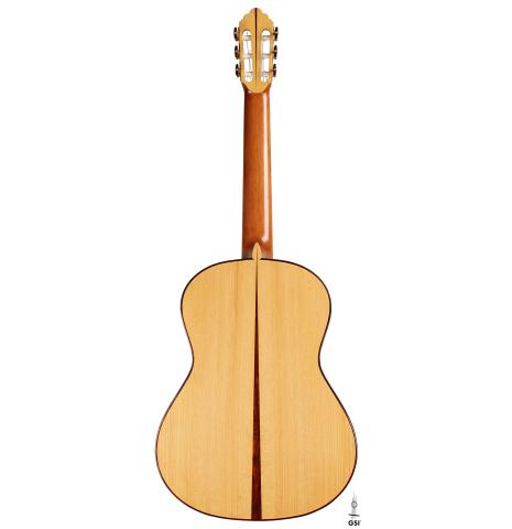 The back of a 2024 Gao Yi flamenco guitar made of spruce and cypress