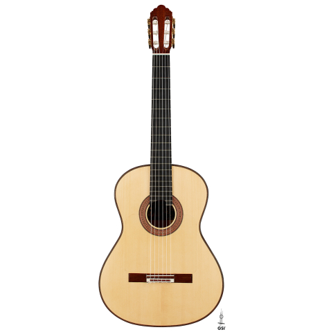 The front of a 2024 Gao Yi flamenco guitar made of spruce and cypress
