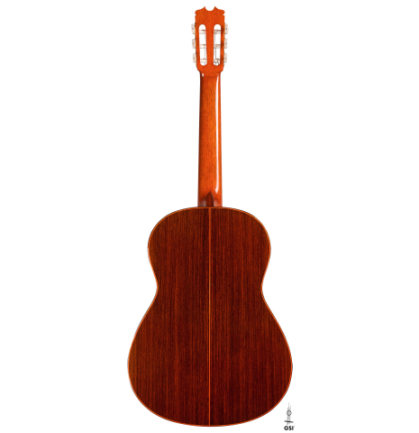 The back of a 1996 Conde Hermanos &quot;AF 25&quot; flamenco guitar made with spruce and Indian rosewood
