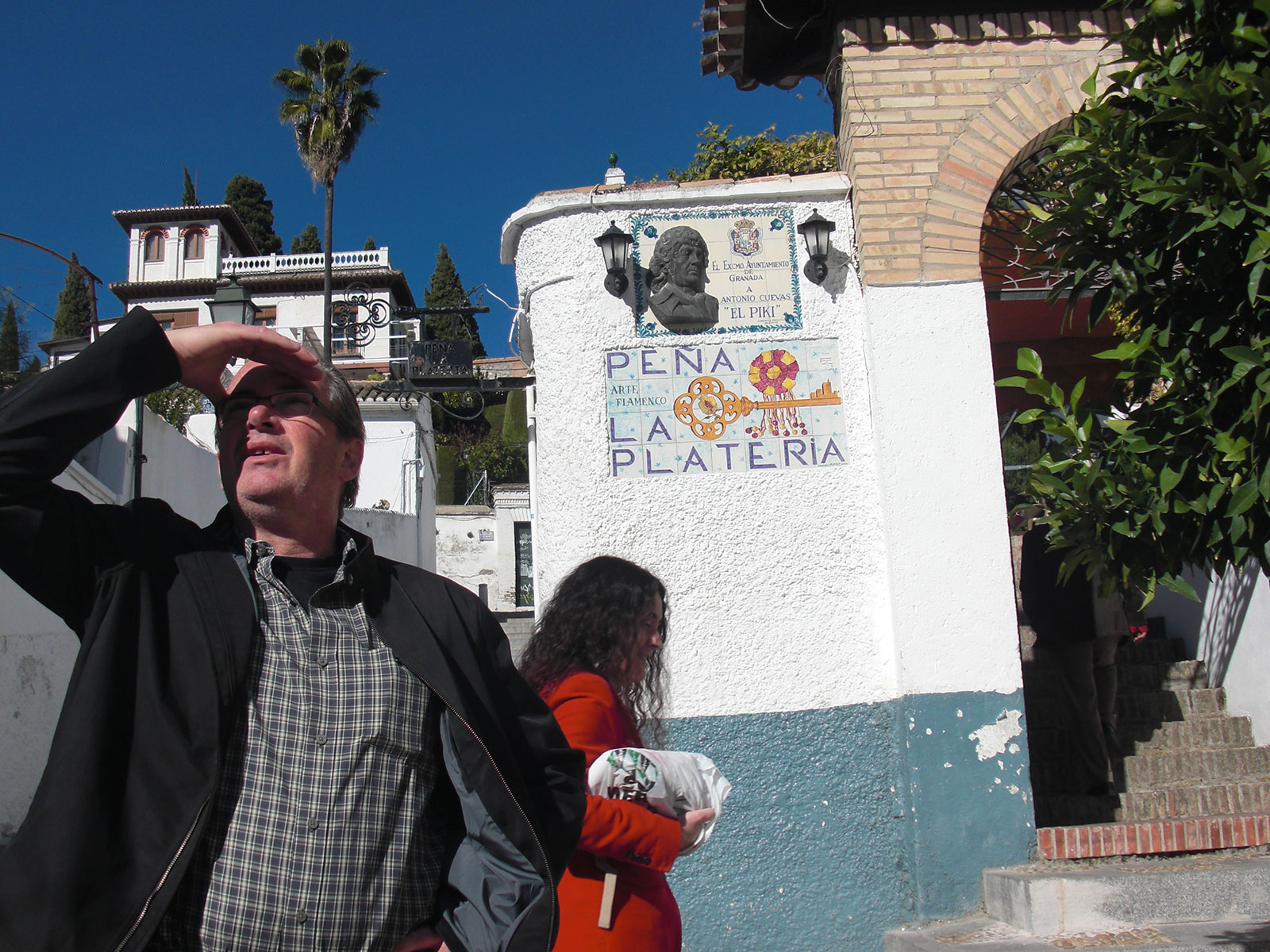 Eddie Blochinger in front of the famous Pena ___ flamenco bar.