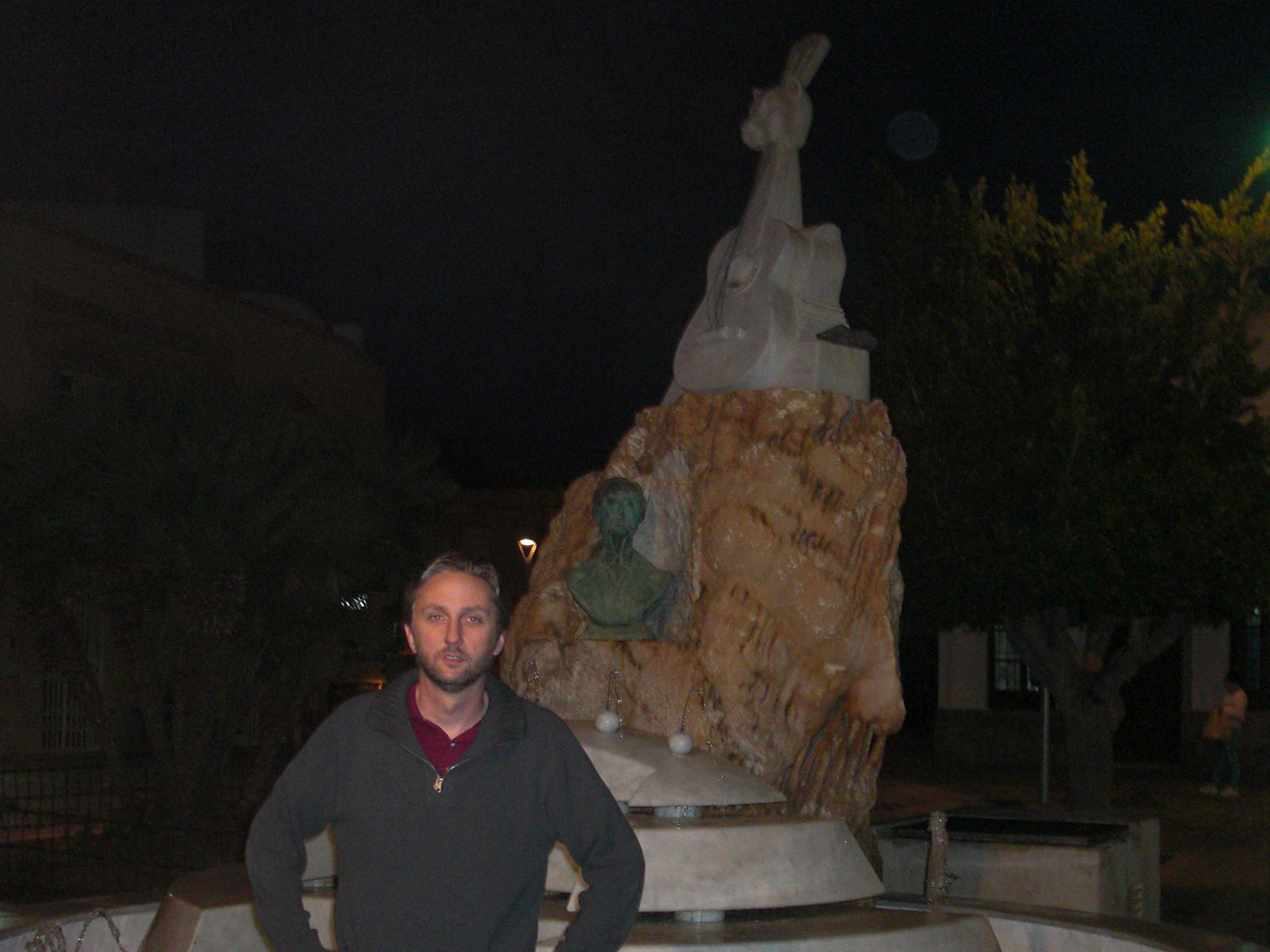 Standing in front of the Torres memorial.